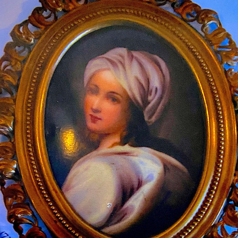 Antique Signed KPM Berlin Miniature Oil Painting Portrait of Bernice Cenci